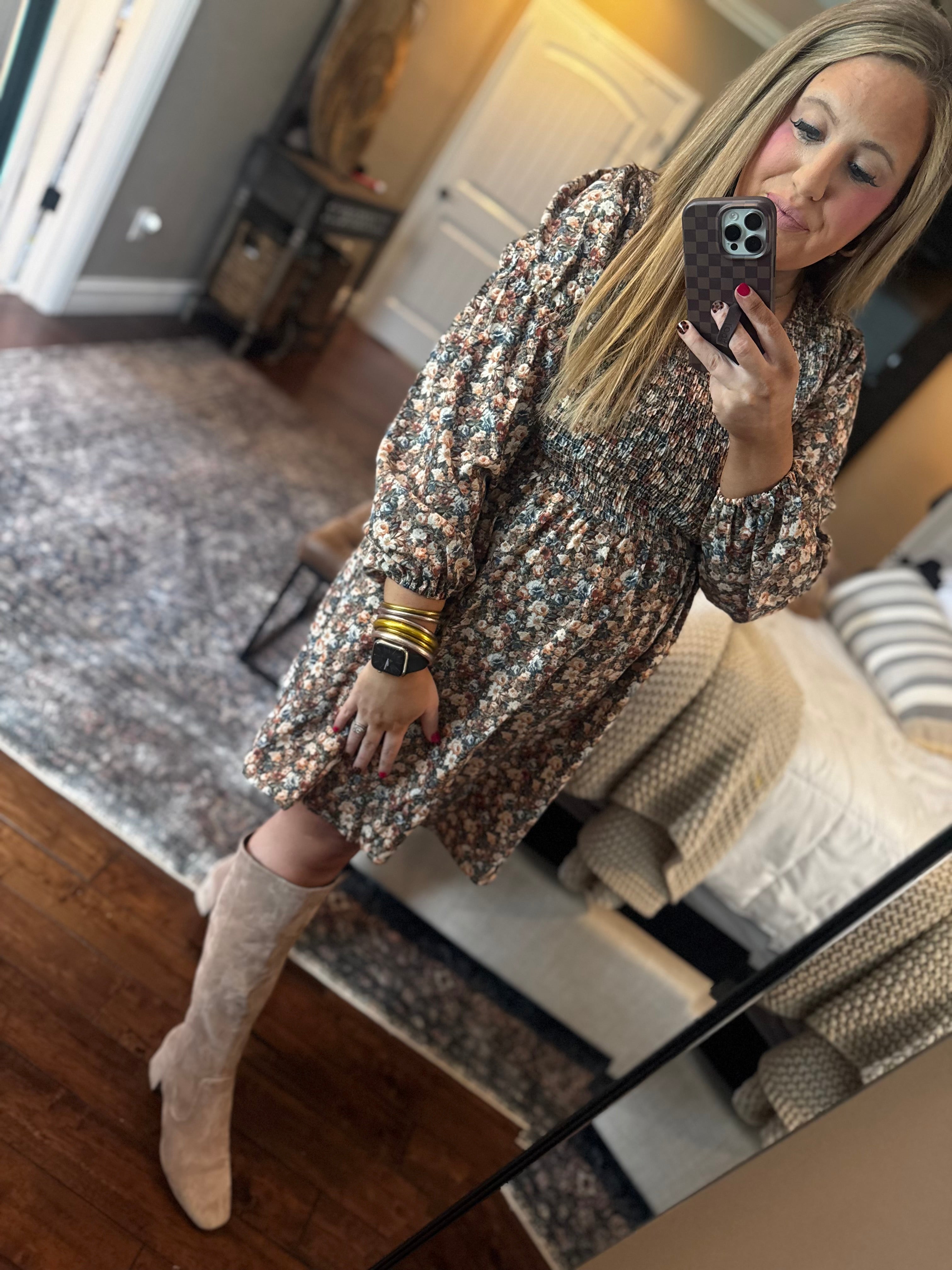 BROWN MULTI FLORAL DRESS O1