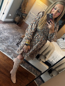 BROWN MULTI FLORAL DRESS O1