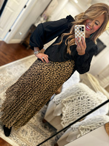 LEOPARD PLEATED SKIRT 32W