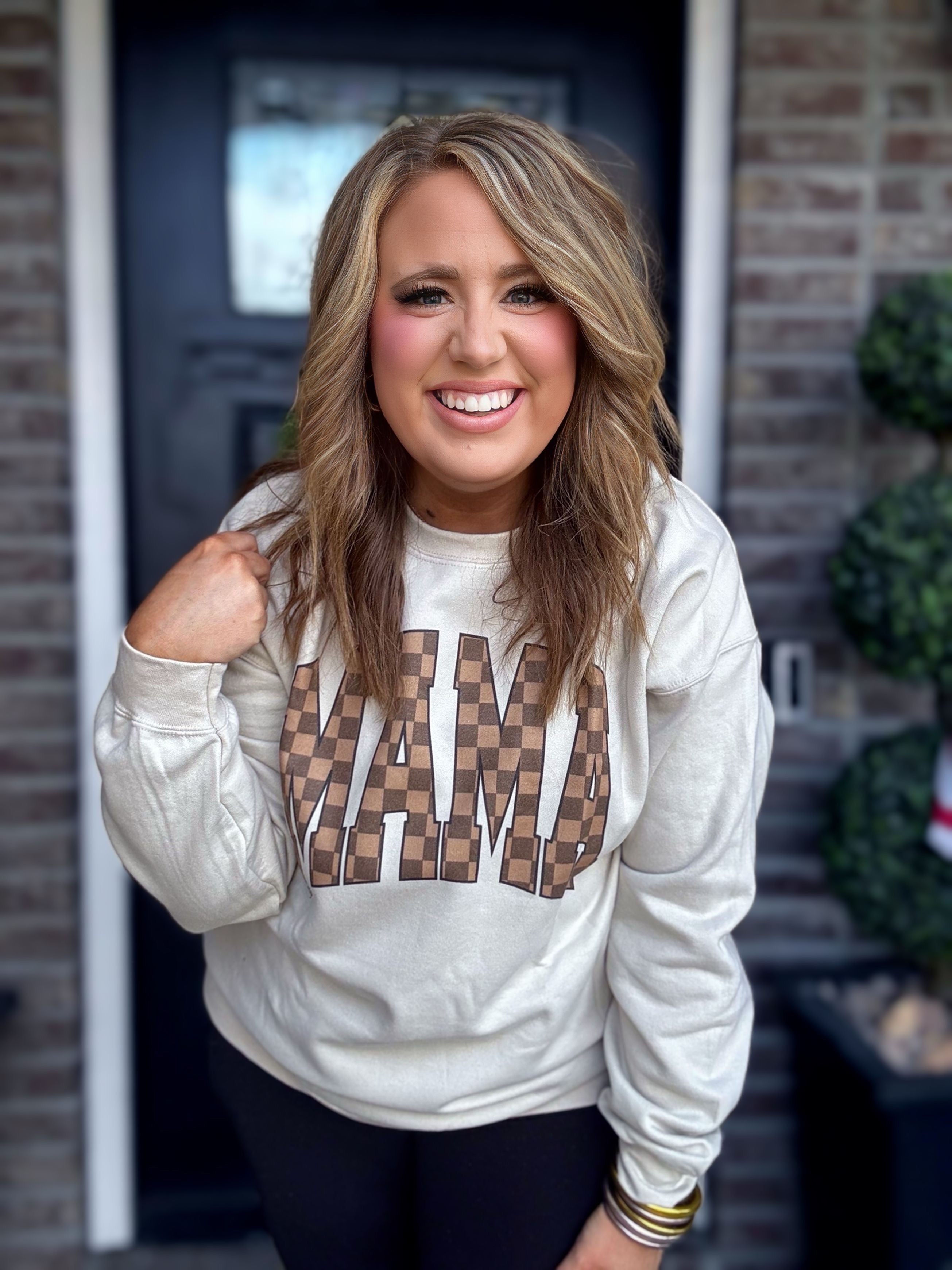 BEIGE MAMA CHECKED SWEATSHIRT S7