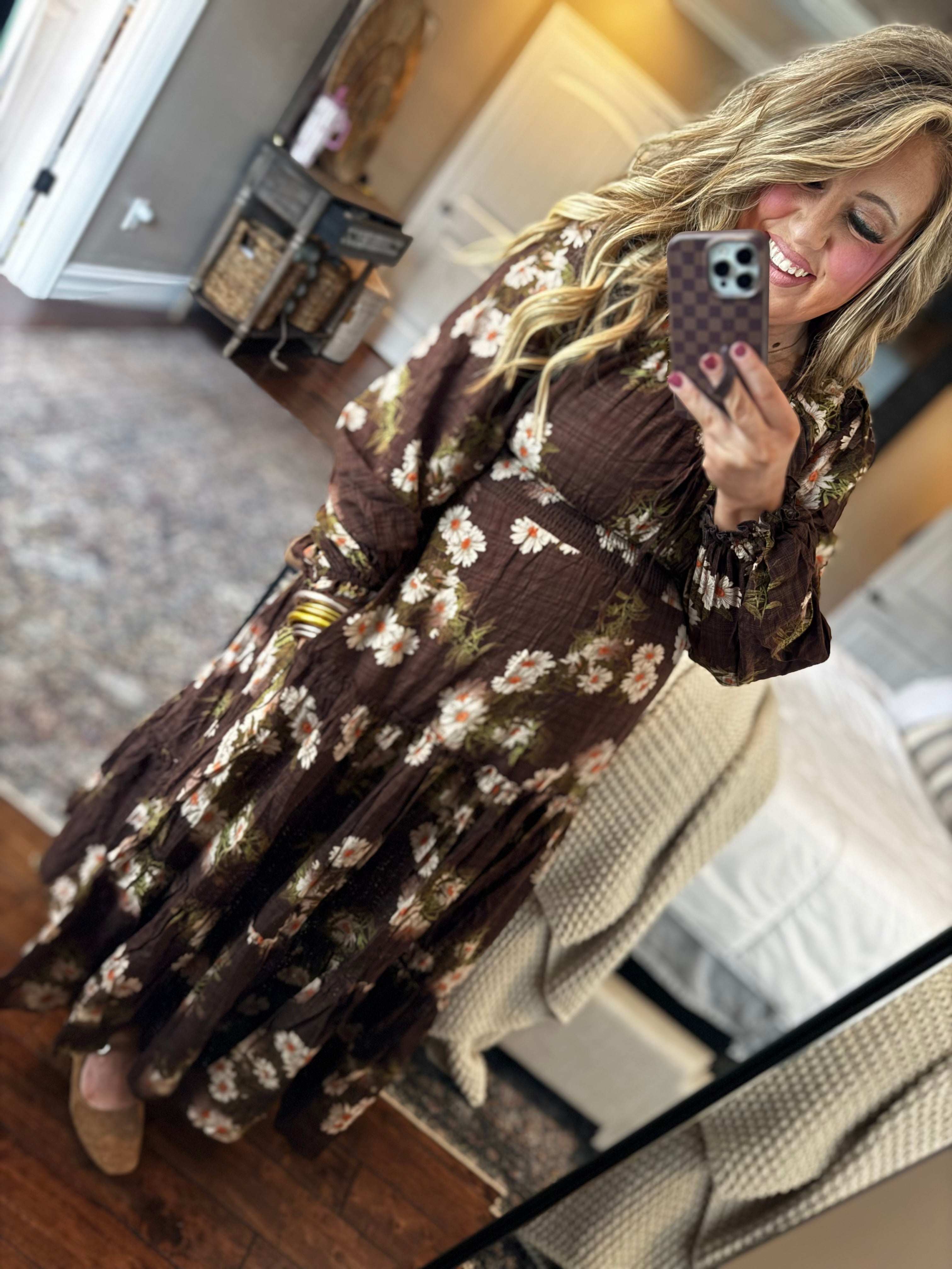 BROWN FLORAL DRESS Q12