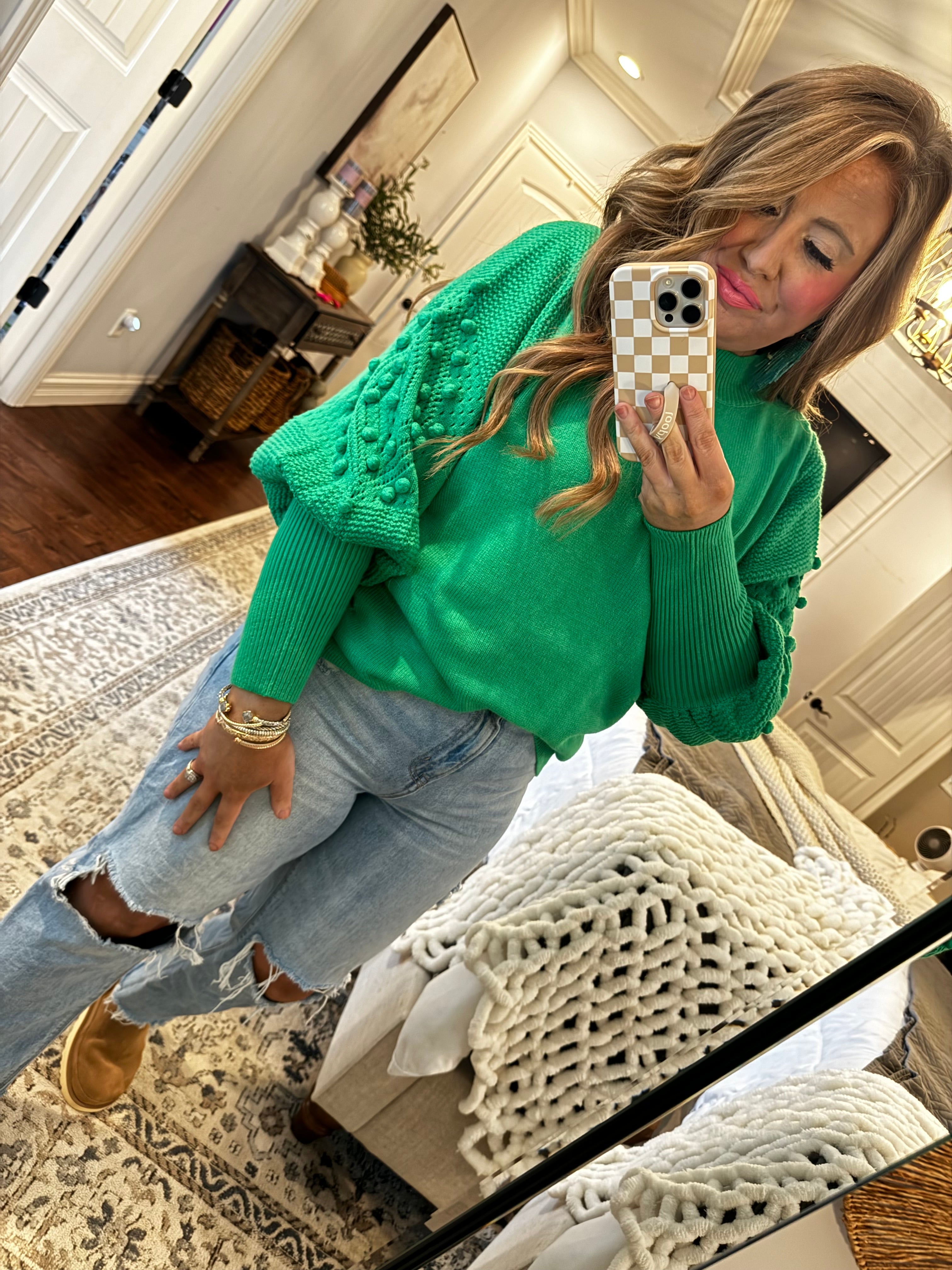 GREEN POM POM SWEATER 25W