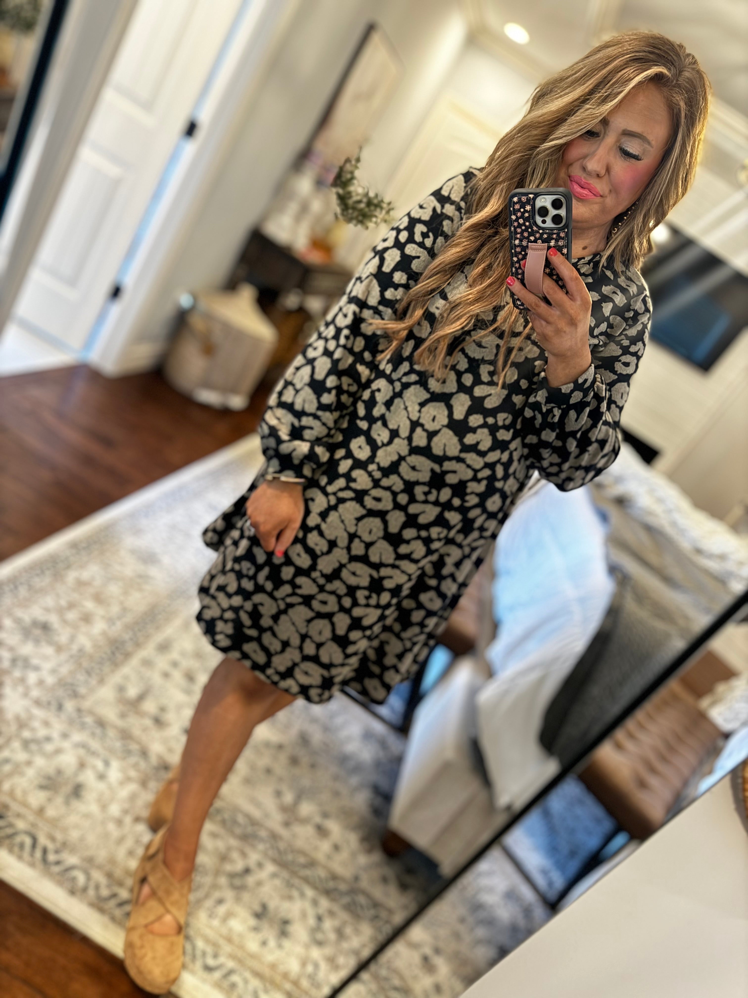 BLACK/GRAY LEOPARD DRESS S*