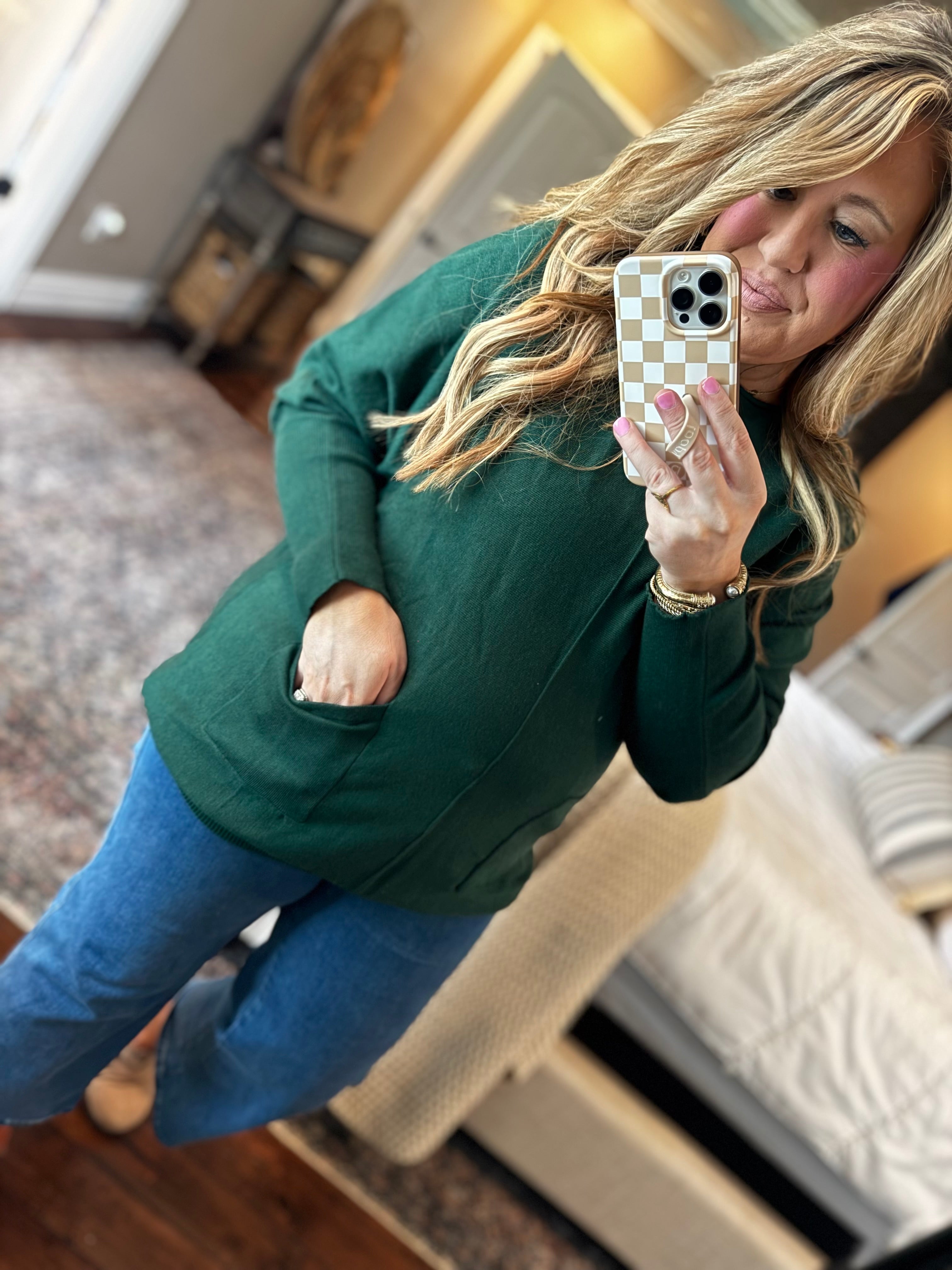 HUNTER GREEN 2 POCKET SWEATER 1K