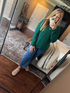 HUNTER GREEN HALF BOTTON SWEATER L16