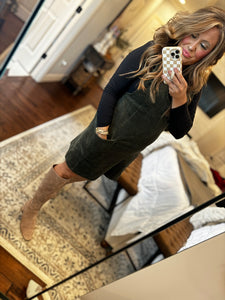 OLIVE OVERALL CORDUROY DRESS 15W