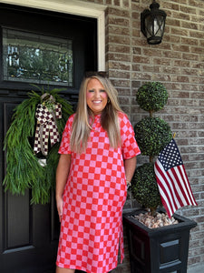 RED PINK CHECKERED DRESS L5