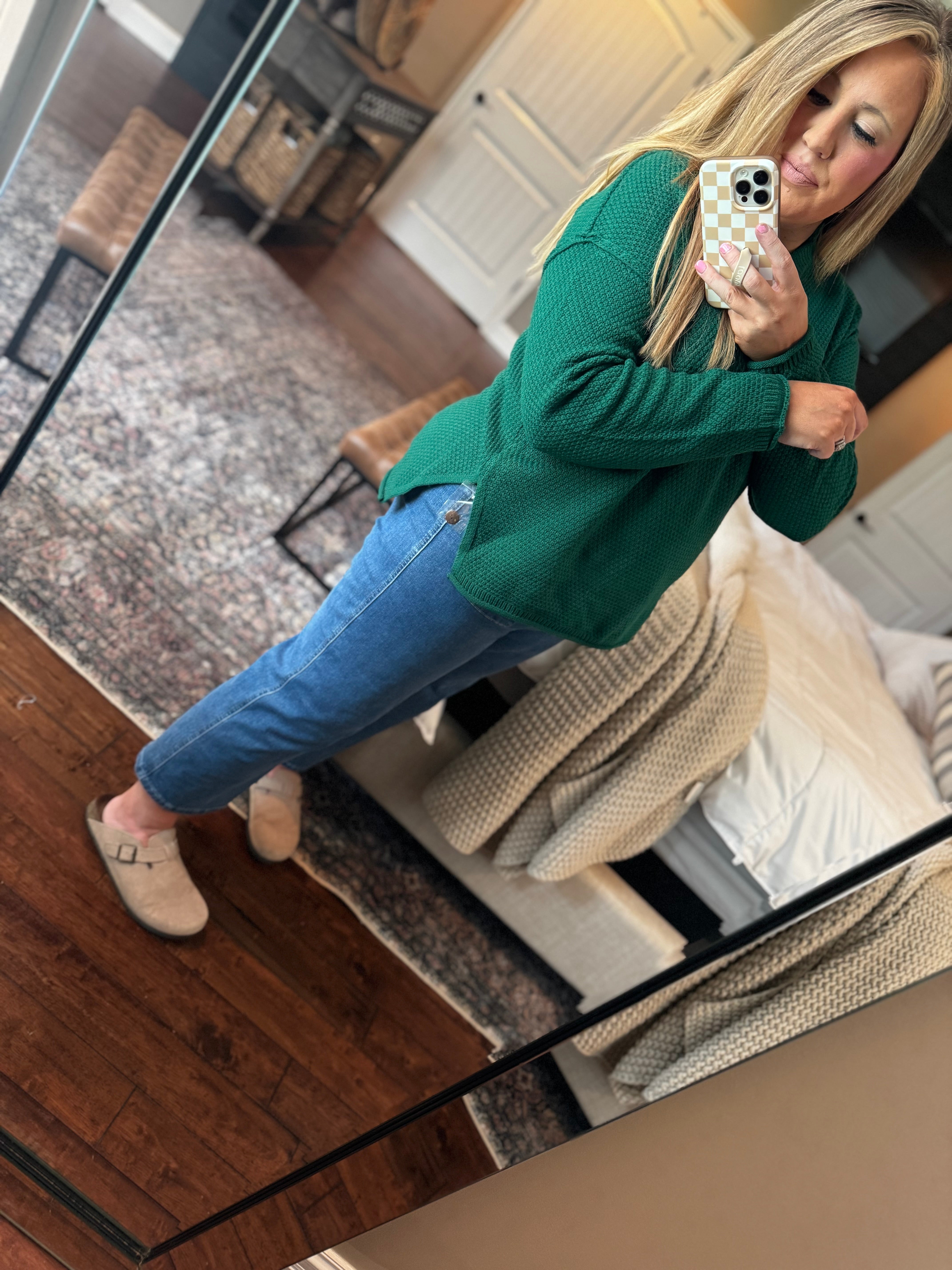HUNTER GREEN HALF BOTTON SWEATER L16