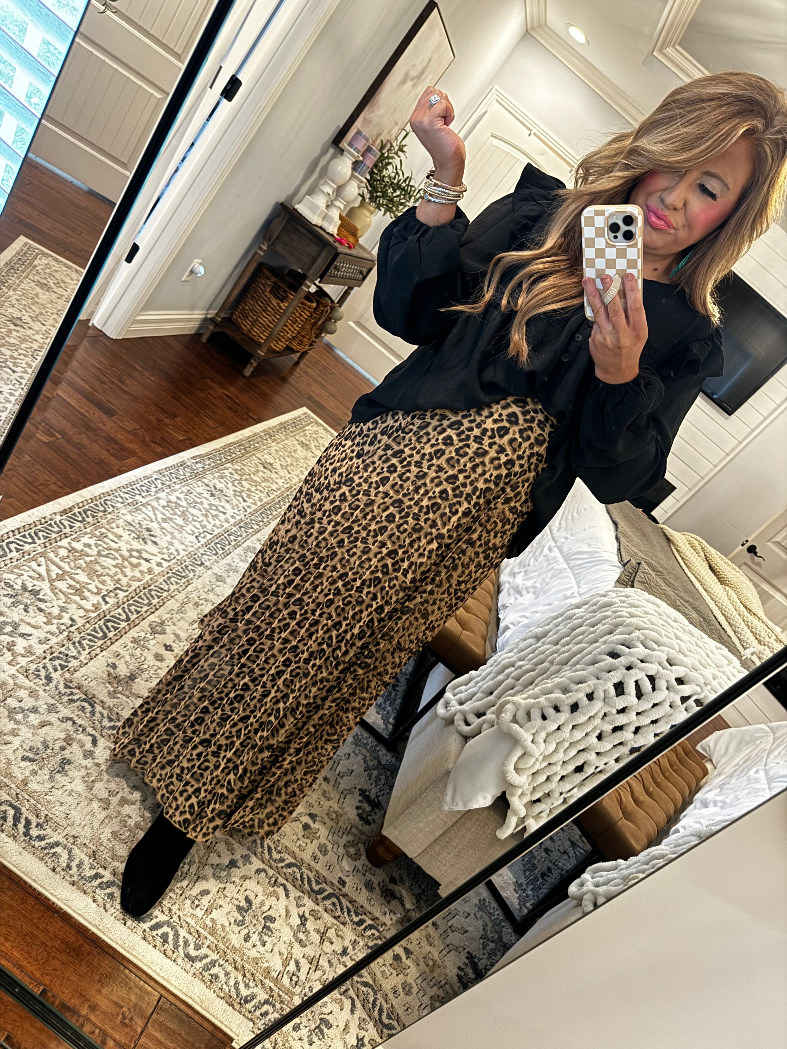 LEOPARD PLEATED SKIRT 32W