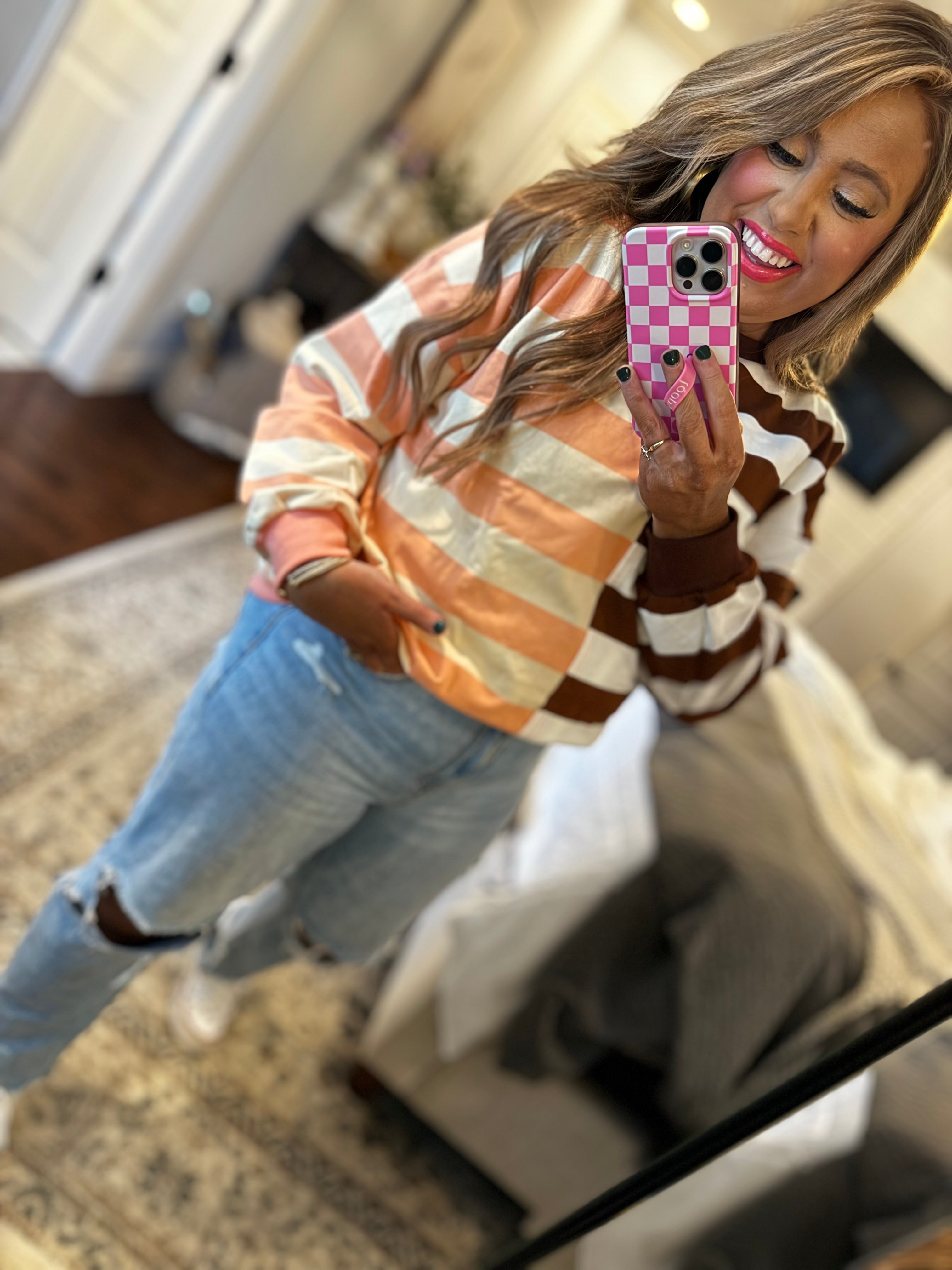 BROWN PEACH STRIPE PULLOVER P22