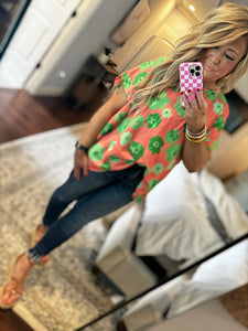 ORANGE/ GREEN FLORAL TOP  28E