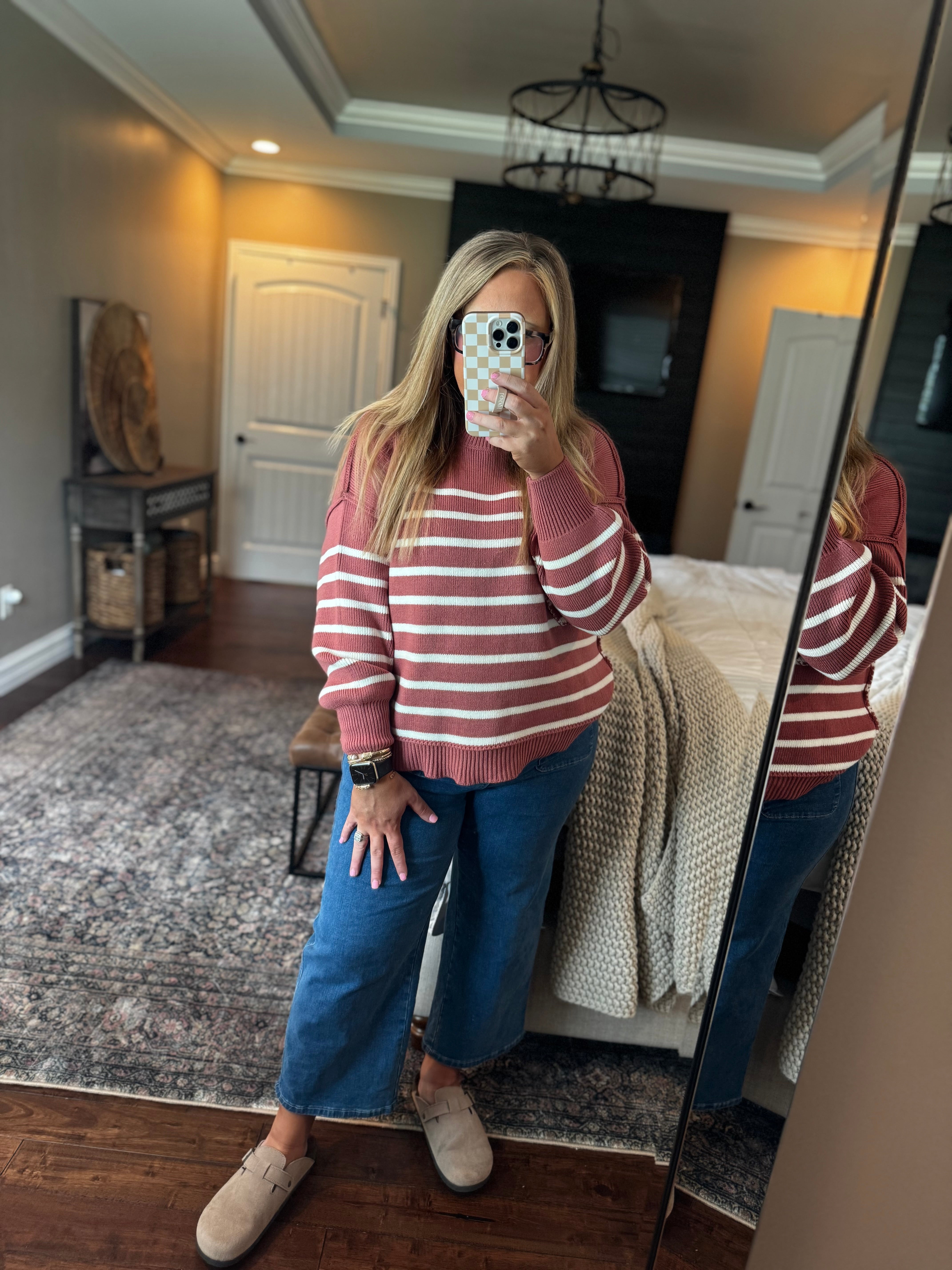 MAUVE WHITE STRIPE SWEATER L 6