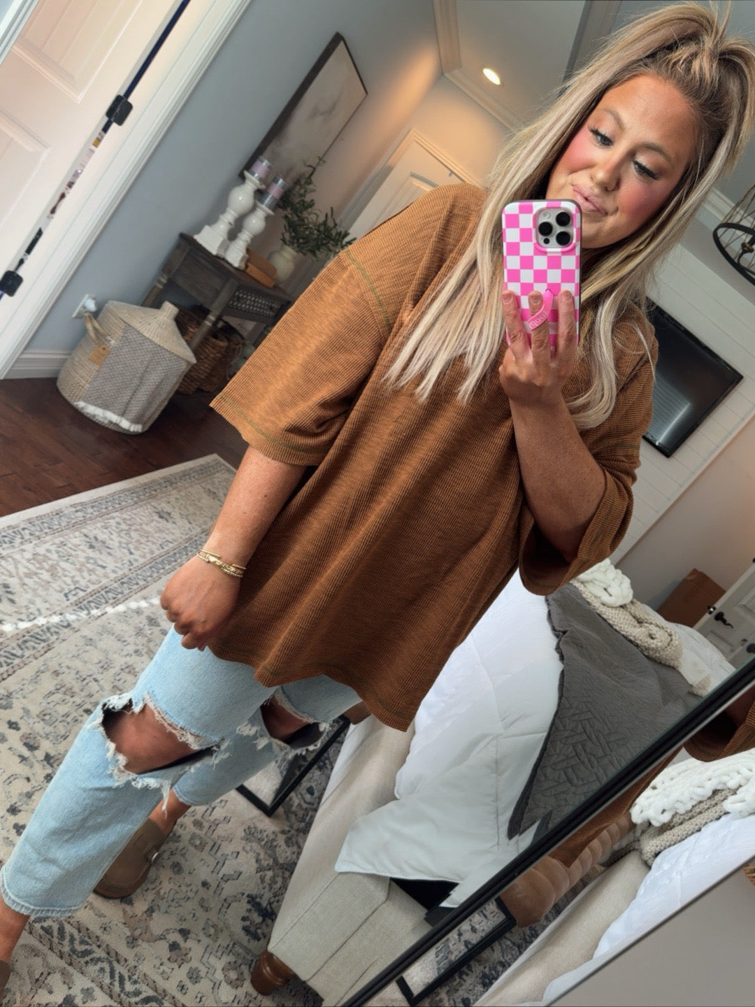 POL OVERSIZED SLOUCHY BROWN TOP- 18N