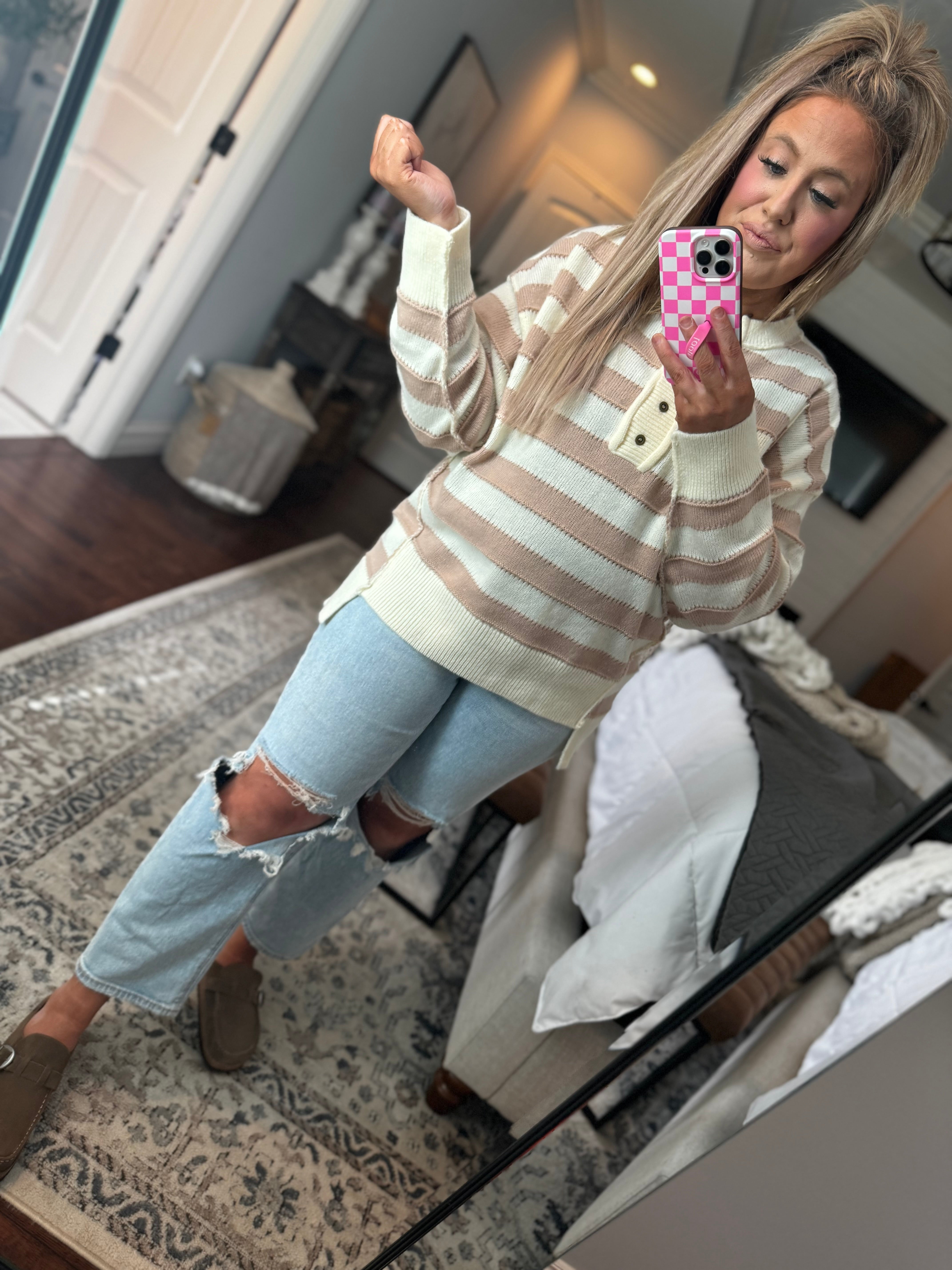 TAUPE/CREAM SWEATER PULLOVER- 11N