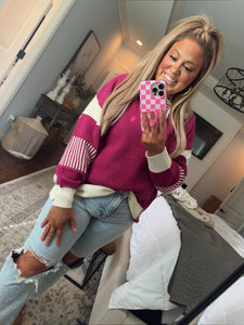 PLUM/IVORY PULLOVER SWEATER- 17N