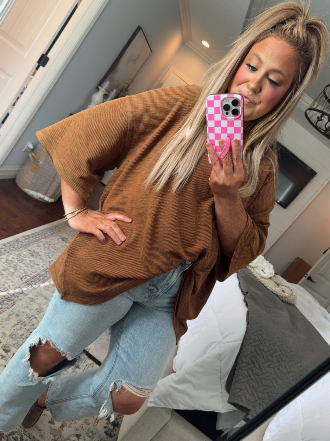 POL OVERSIZED SLOUCHY BROWN TOP- 18N