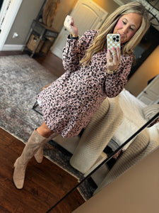 MAUVE ANIMAL PRINT BUTTON UP DRESS J4