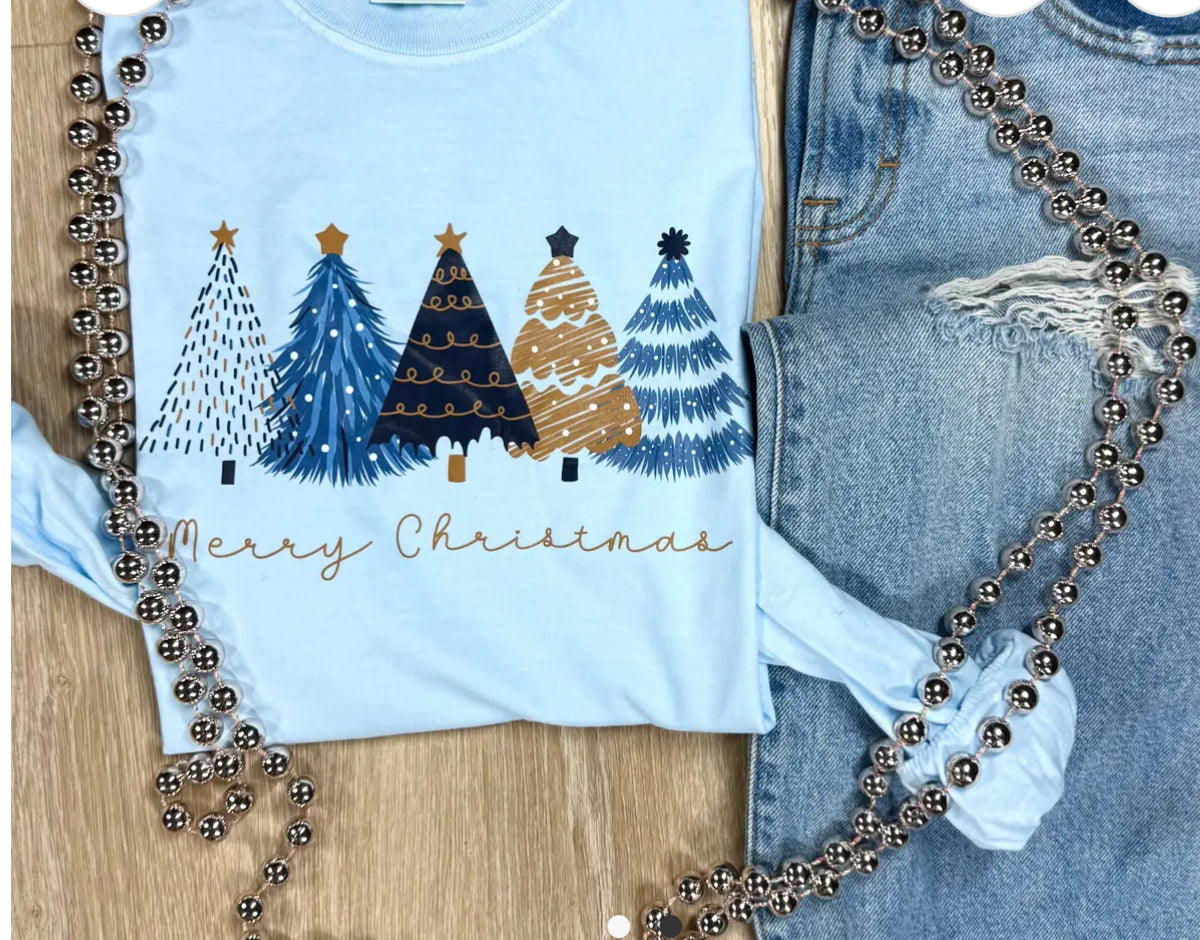 BLUE CHRISTMAS TREES LONG SLEEVE TEE R13