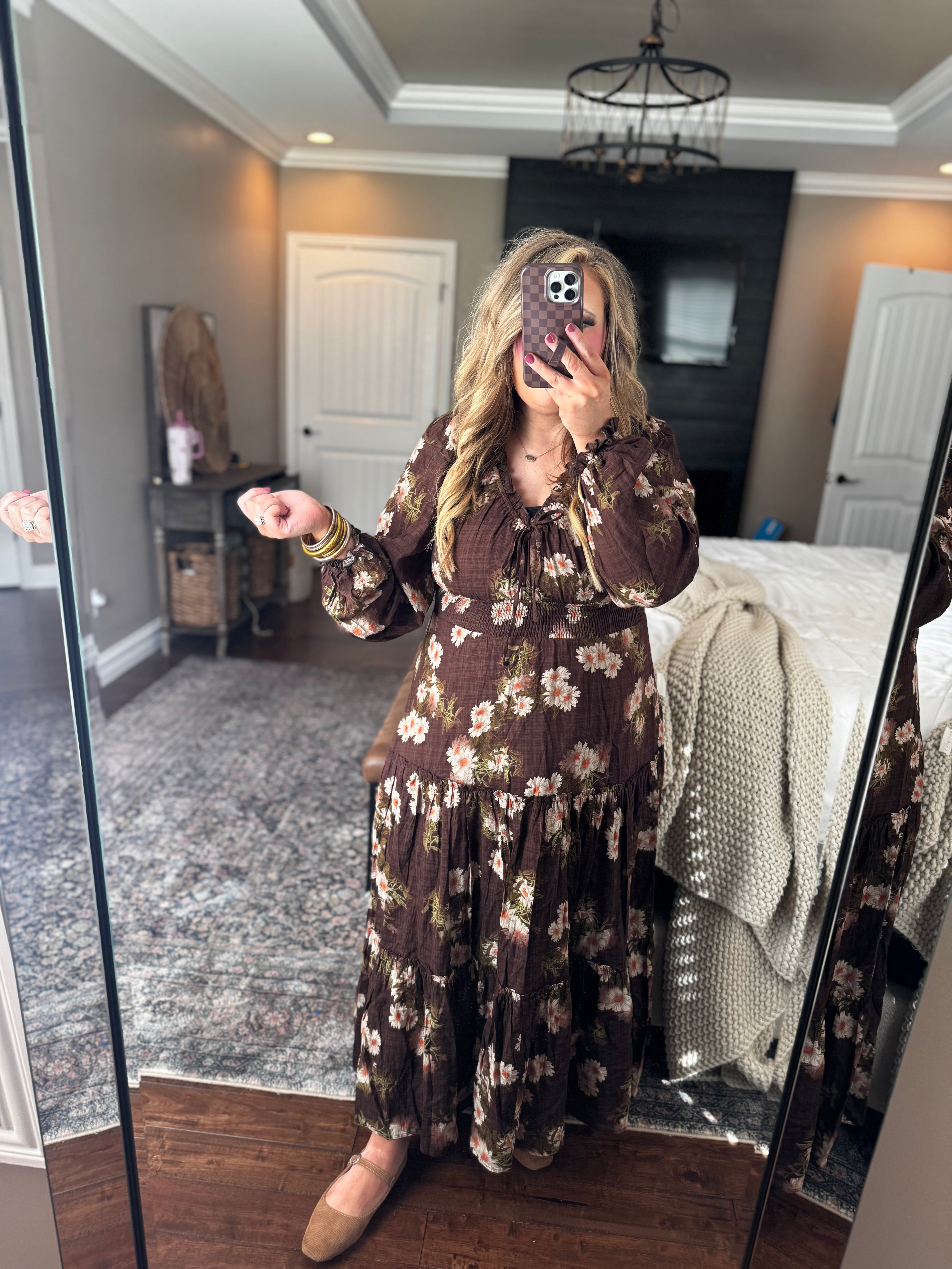 BROWN FLORAL DRESS Q12