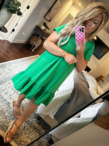 GREEN SMOCKED DRESS