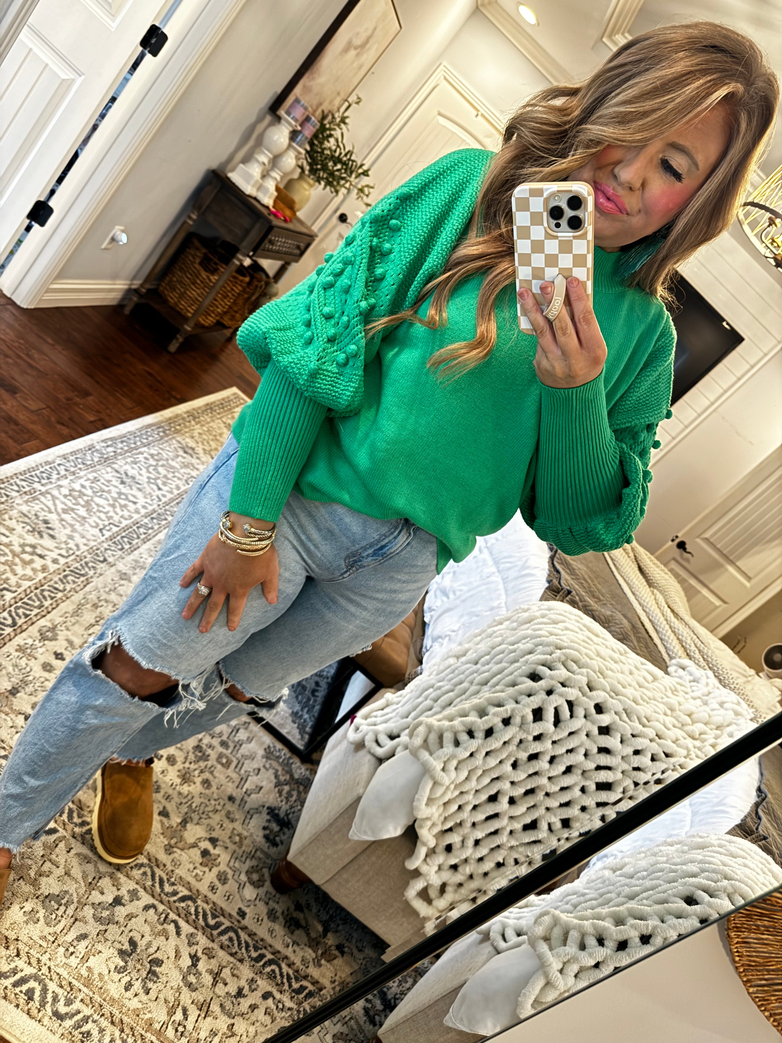 GREEN POM POM SWEATER 25W