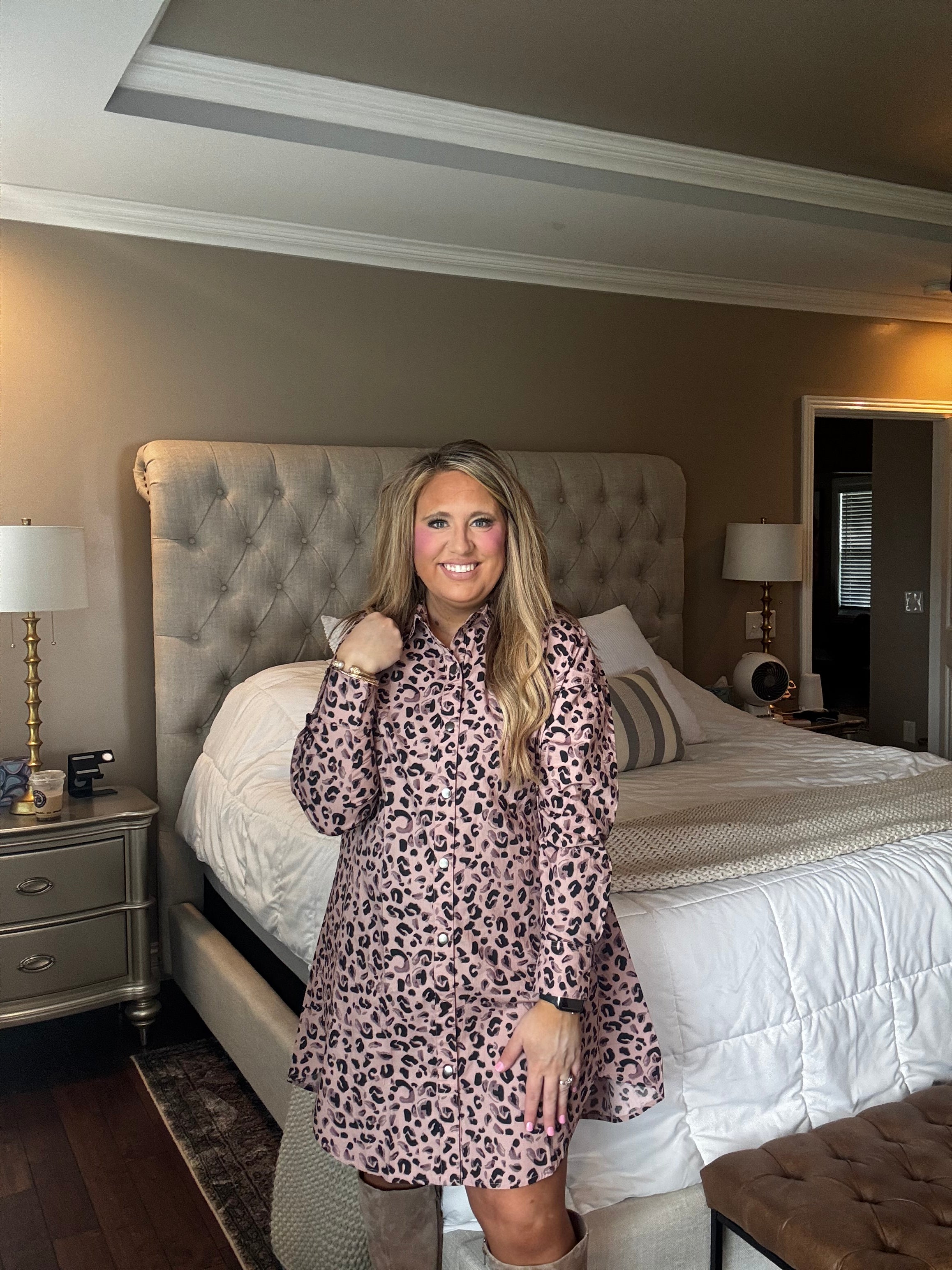 MAUVE ANIMAL PRINT BUTTON UP DRESS J4