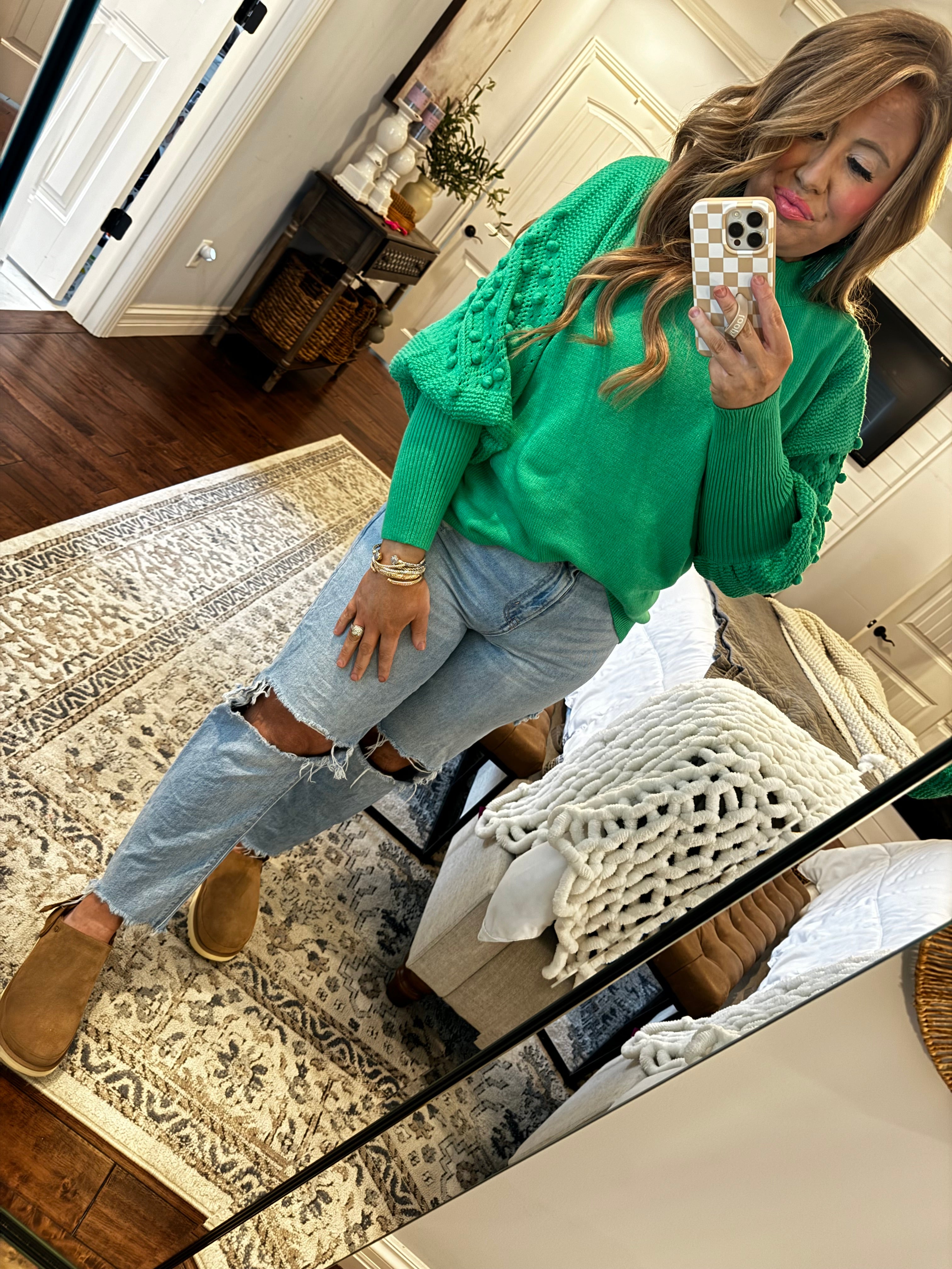 GREEN POM POM SWEATER 25W