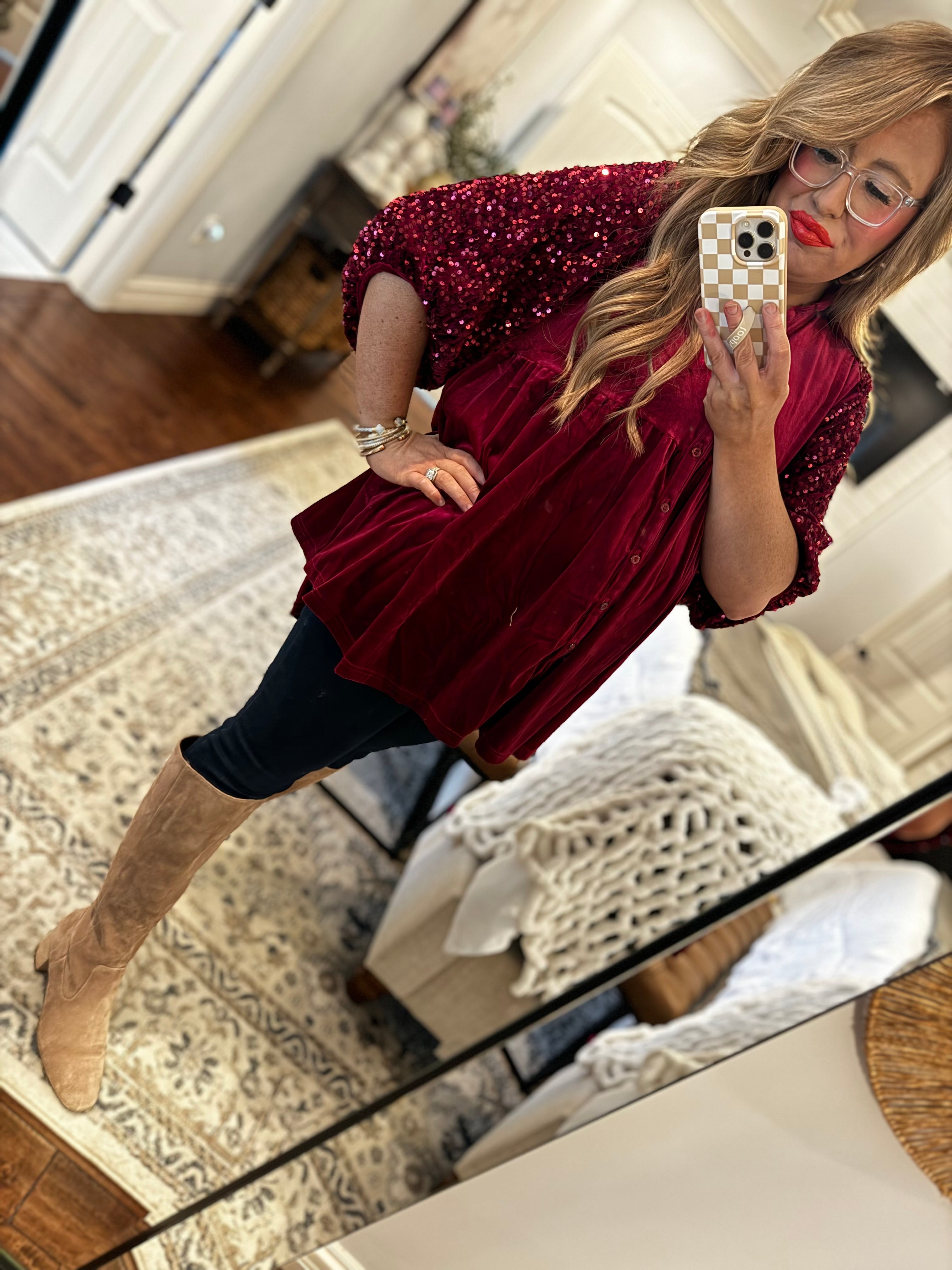 WINE SEQUIN TUNIC 12W