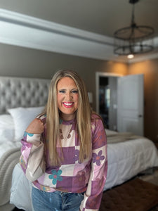 PURPLE / BEIGE FLORAL  PULLOVER  N17