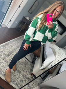 WHITE/GREEN PLAID SWEATER