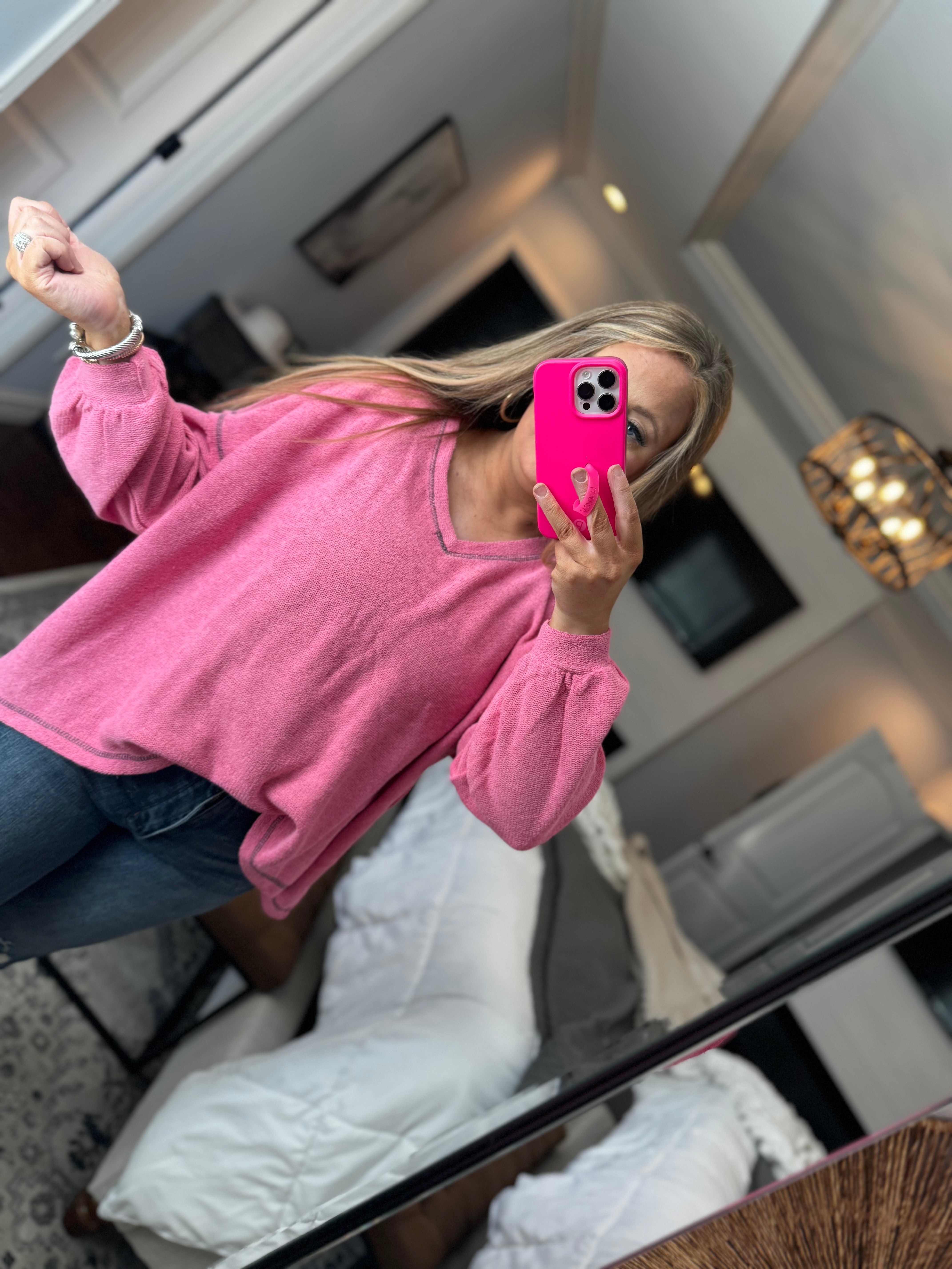 OVERSIZED HOT PINK POL TOP 18A