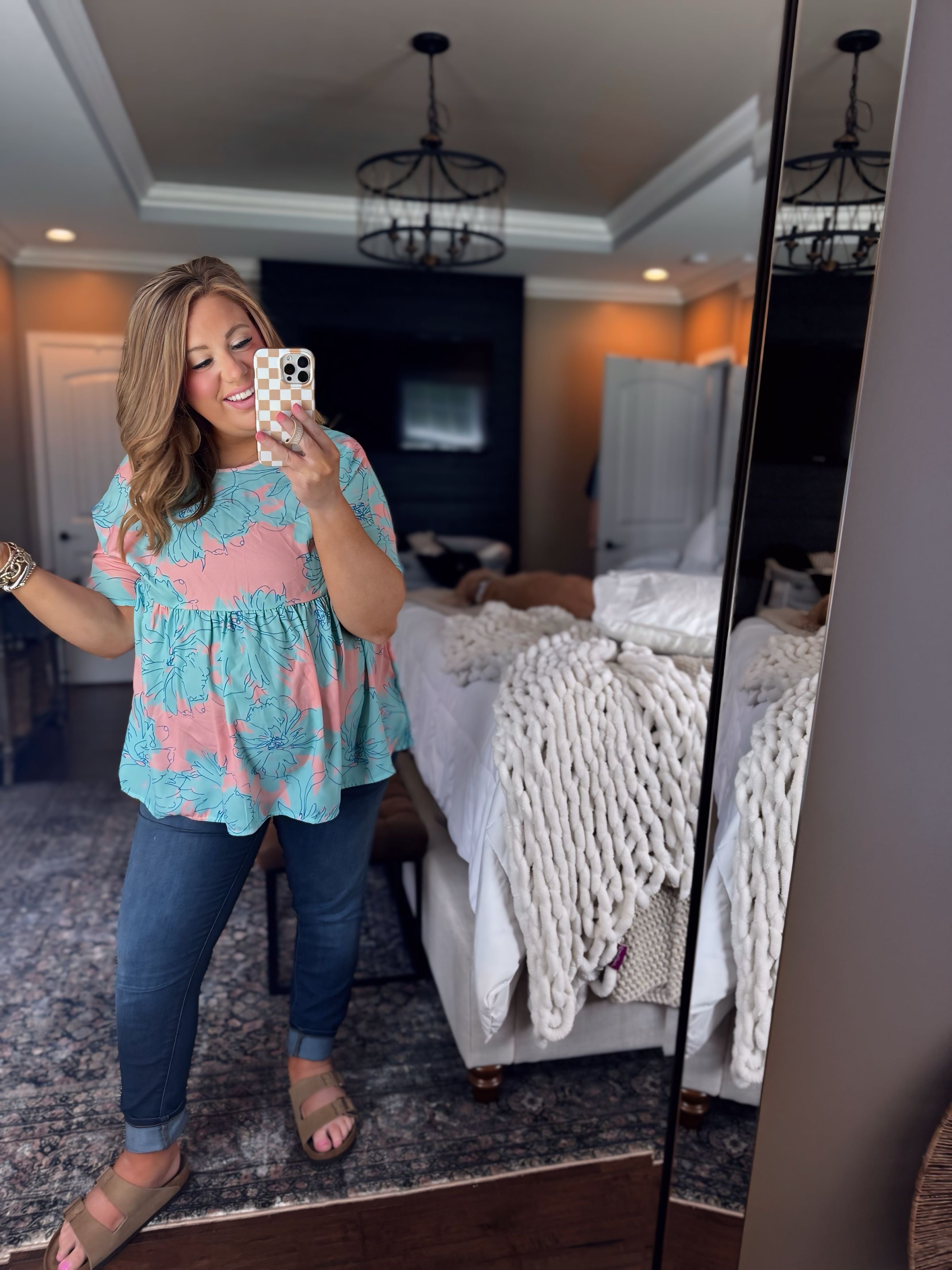 PINK BLUE FLORAL TOP*