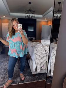PINK BLUE FLORAL TOP*