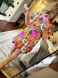 MULTI ORANGE/ PINK/ BLACK FLORAL DRESS