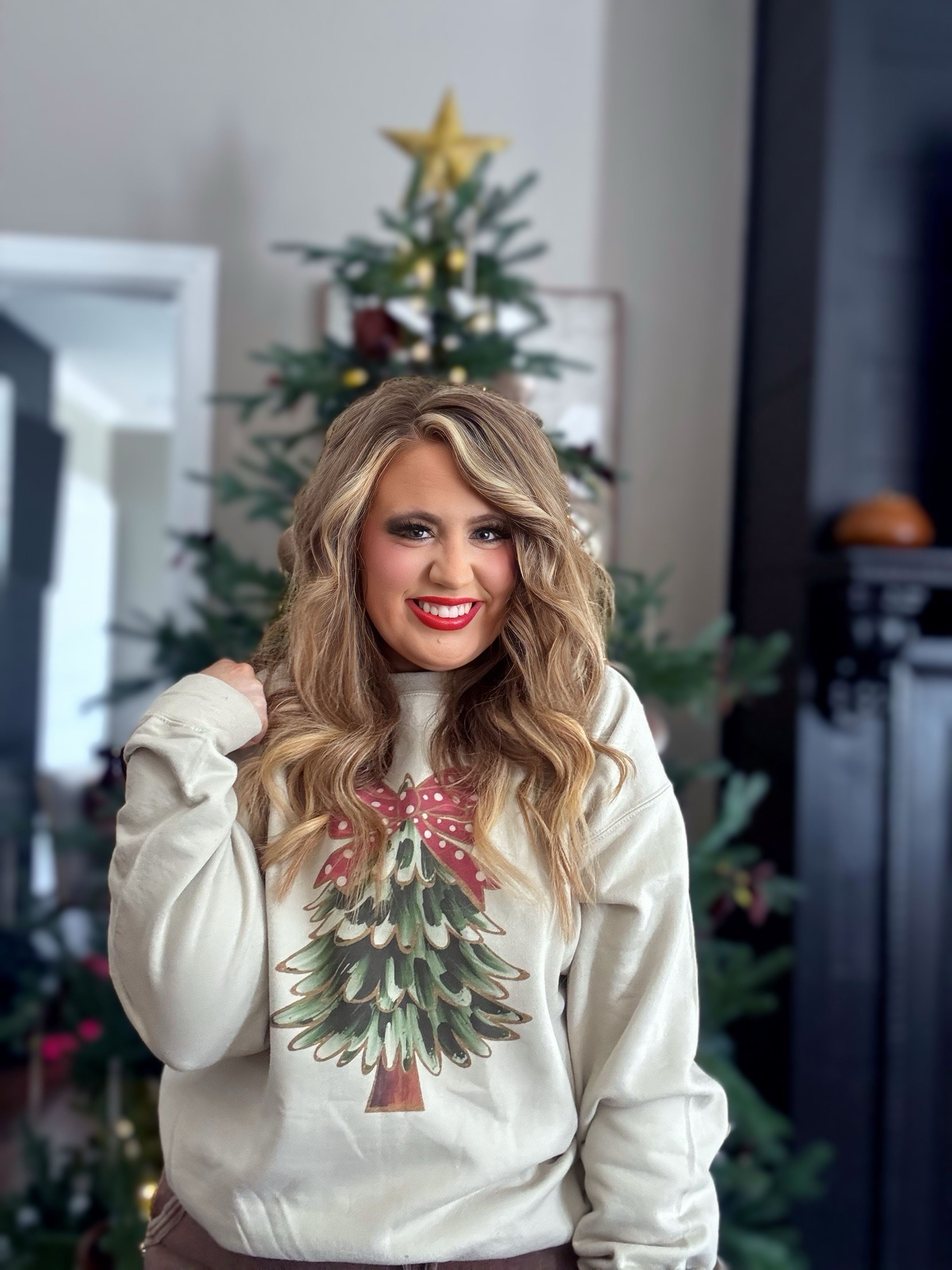 BEIGE CHRISTMAS TREE SWEATSHIRT R15