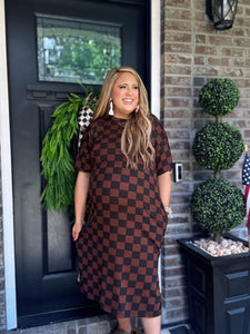 BROWN BLACK CHECKED DRESS J7