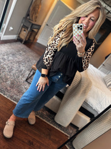 WB LEOPARD BLACK FLOWY TOP - K17