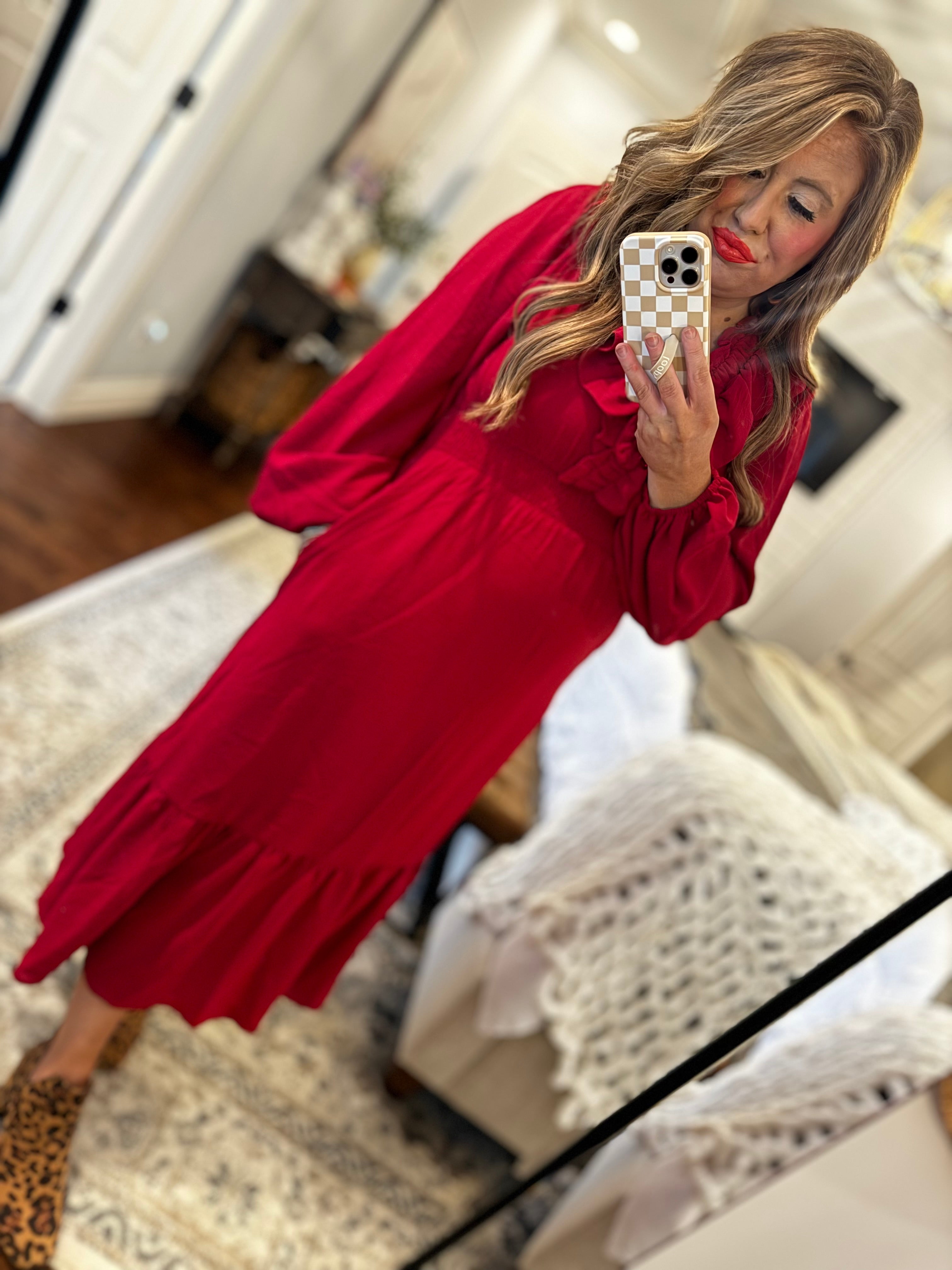 RUBY RED RUFFLED DRESS 26W