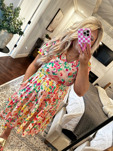 PINK GREEN FLORAL DRESS