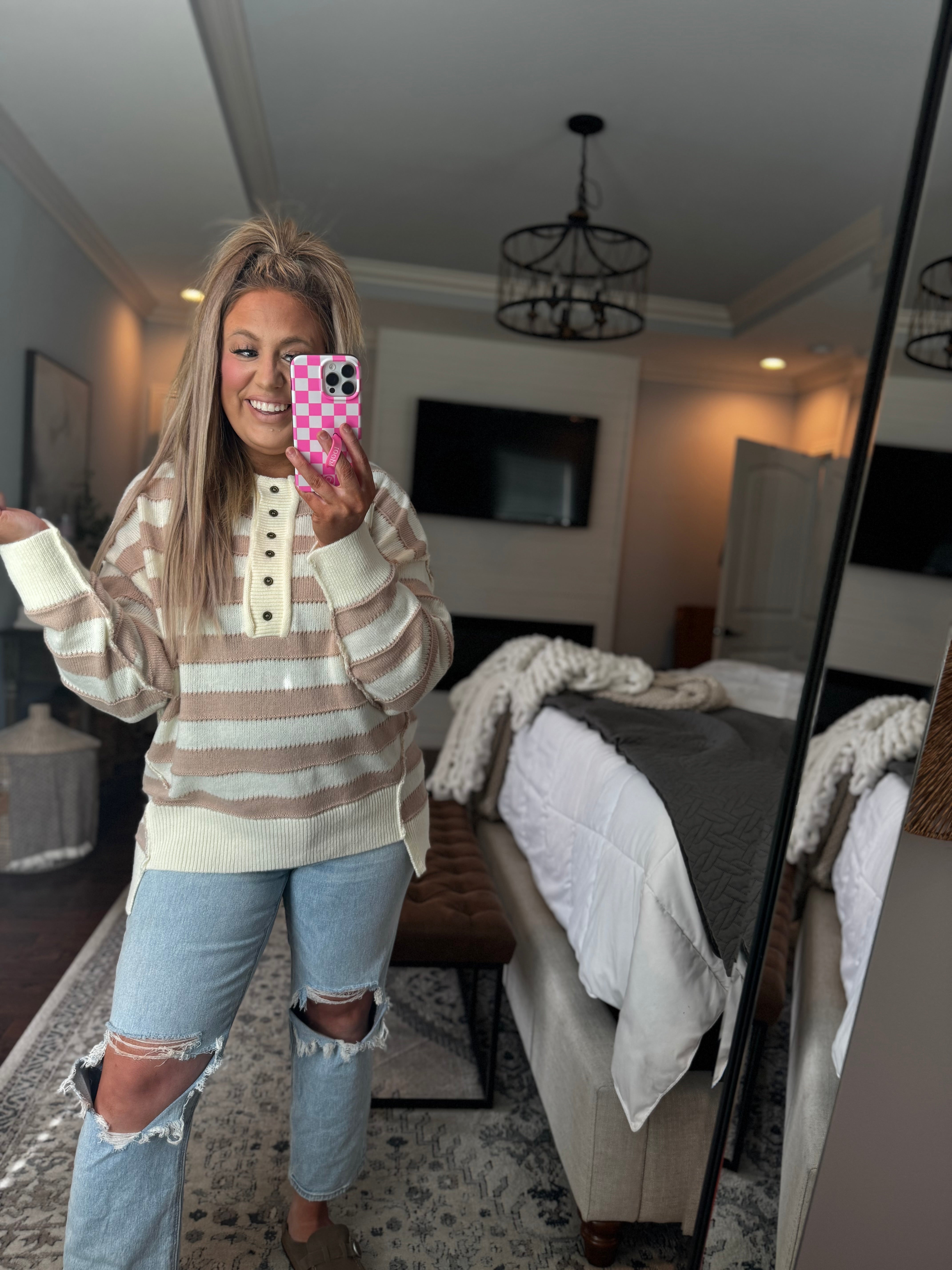 TAUPE/CREAM SWEATER PULLOVER- 11N