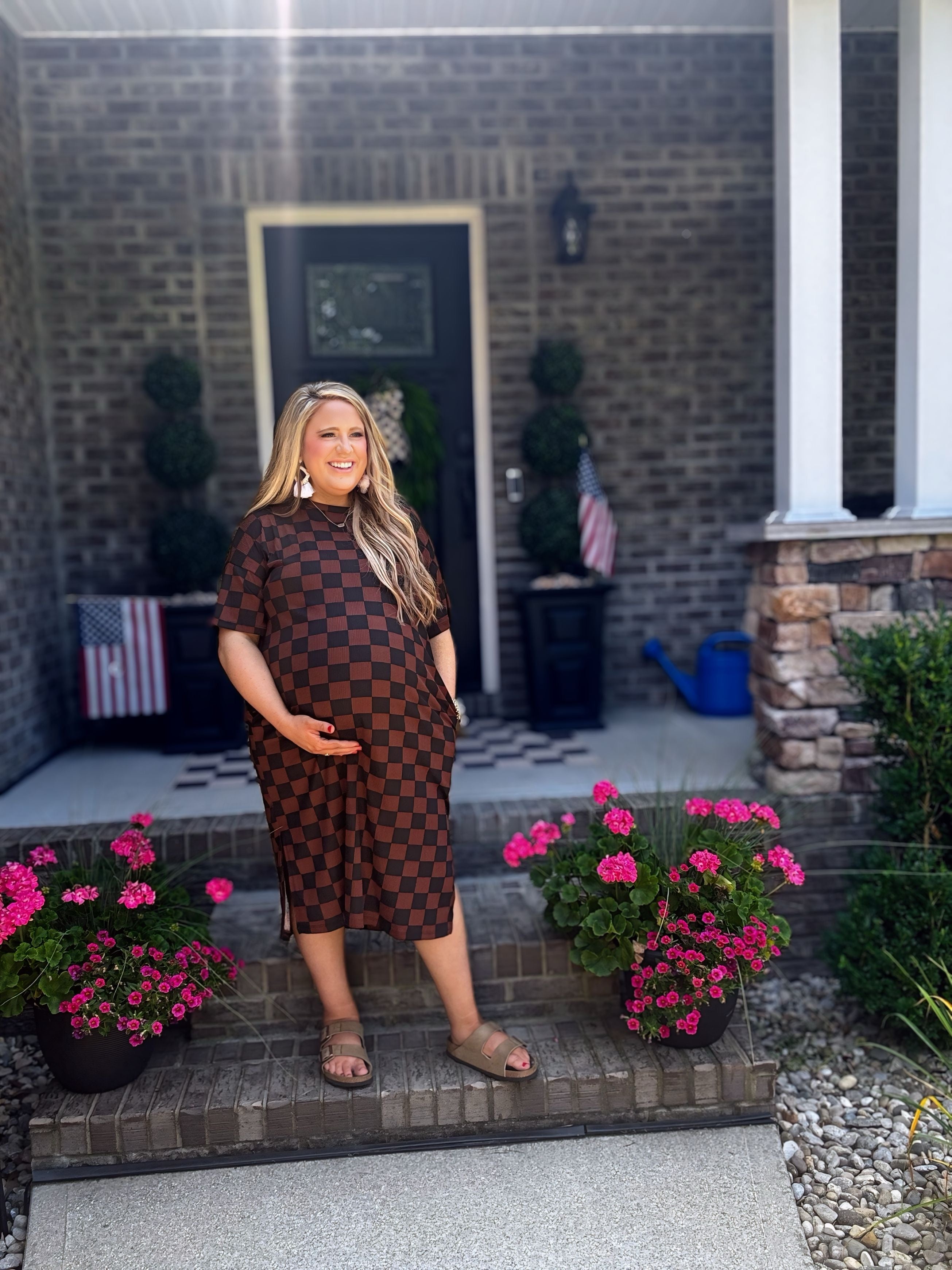 BROWN BLACK CHECKED DRESS J7