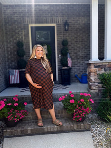 BROWN BLACK CHECKED DRESS J7