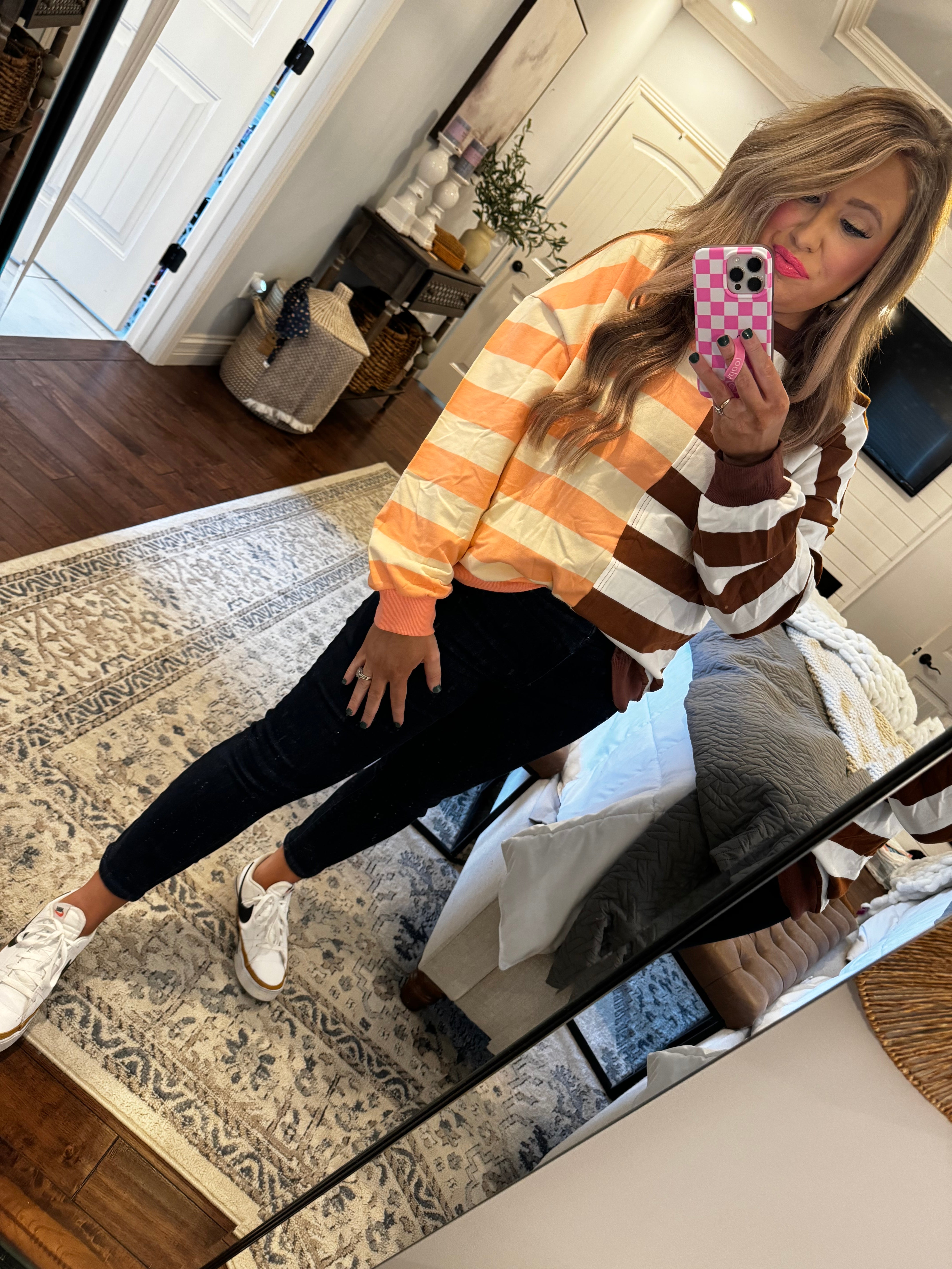 BROWN PEACH STRIPE PULLOVER P22