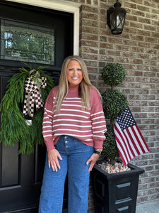 MAUVE WHITE STRIPE SWEATER L 6
