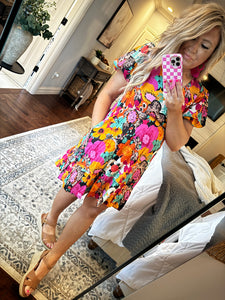 MULTI ORANGE/ PINK/ BLACK FLORAL DRESS