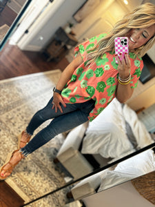 ORANGE/ GREEN FLORAL TOP  28E