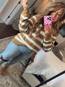 LATTE STRIPE HALF ZIP SWEATER Q12