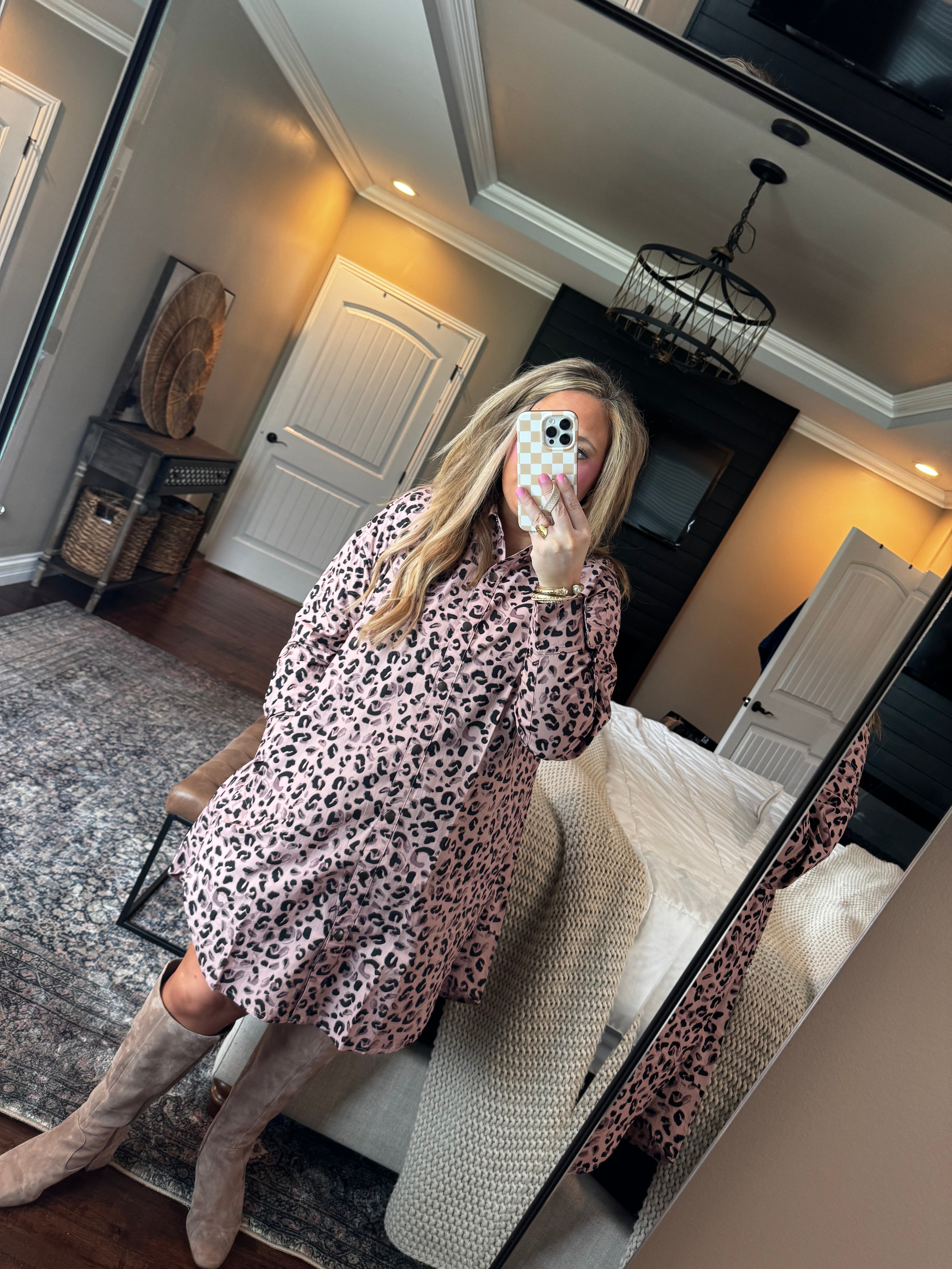 MAUVE ANIMAL PRINT BUTTON UP DRESS J4