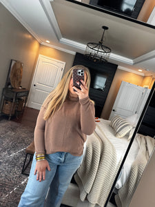 BROWN RIBBED LONG SLEEVE TOP 21N