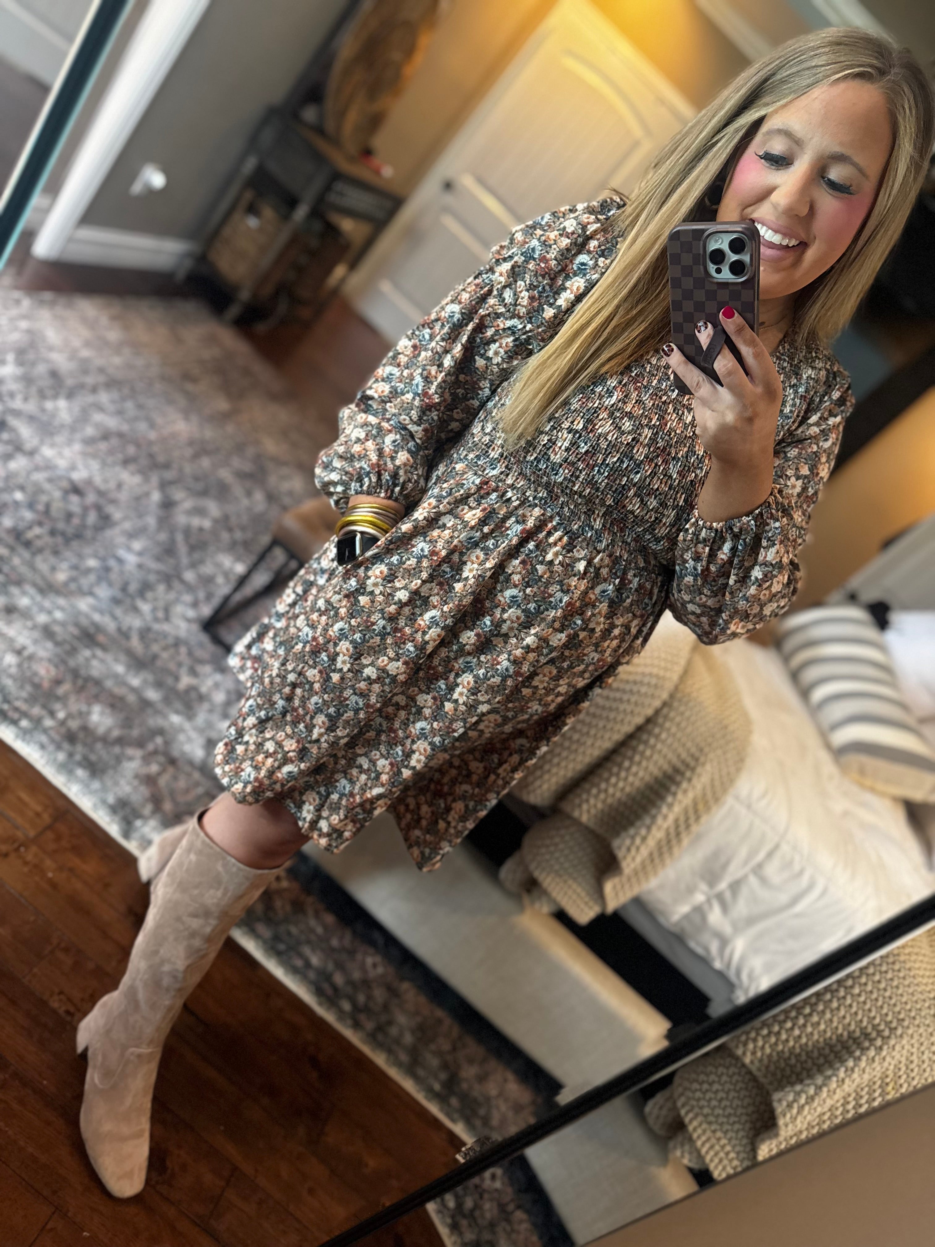 BROWN MULTI FLORAL DRESS O1